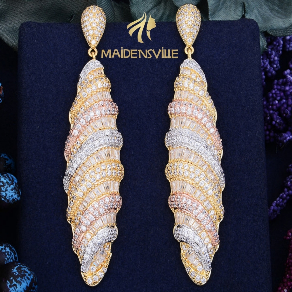 3 Tone Cubic Zirconia Bridal Wedding Earrings